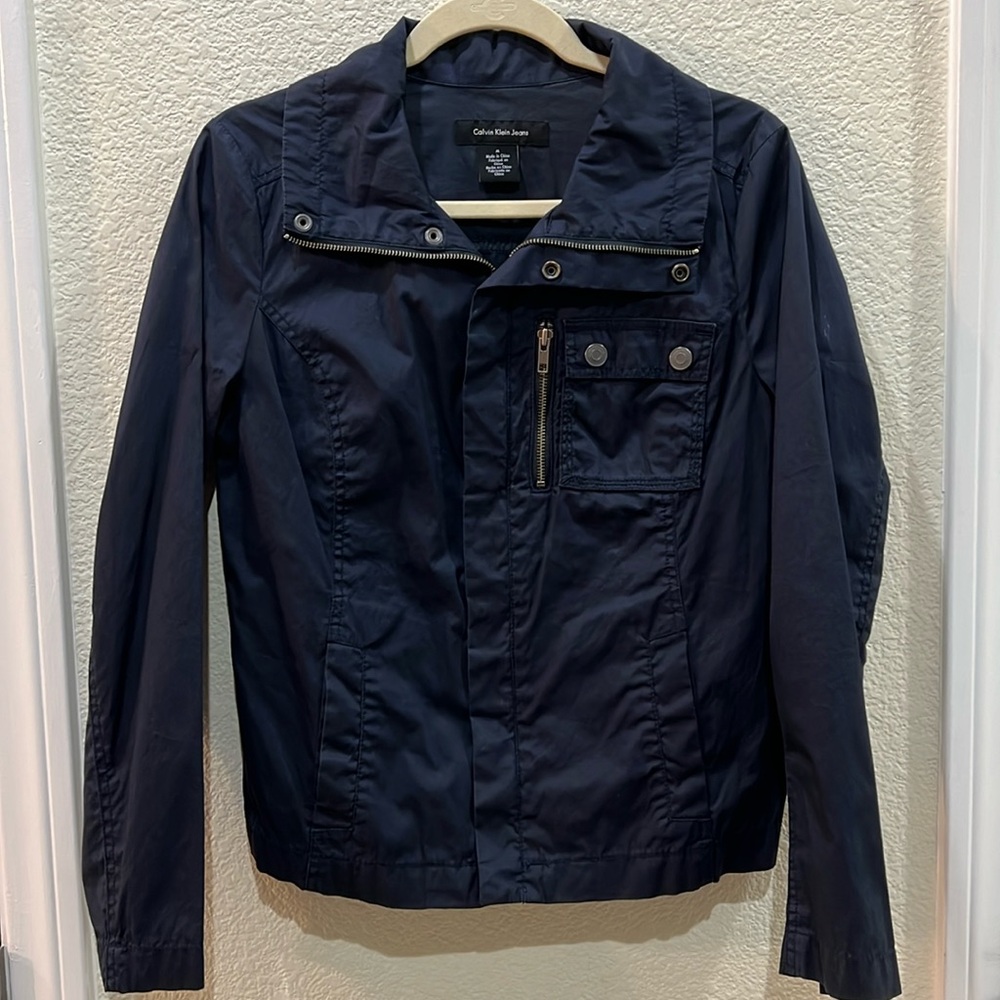 Calvin Klein Navy Lightweight Zip-Up Jacket w/ Hidden Front Snaps - Picture 1 of 8